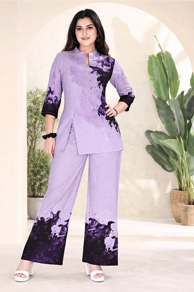 Lavender Splash Print Kurta & Palazzo Co-ord Set