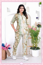 Beige Camouflage Print Top & Pant Co-ord Set