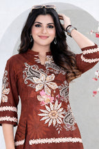 Rust Floral Print Kurta & Palazzo Co-ord Set