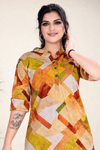 Mustard Abstract Print Top & Pant Co-ord Set