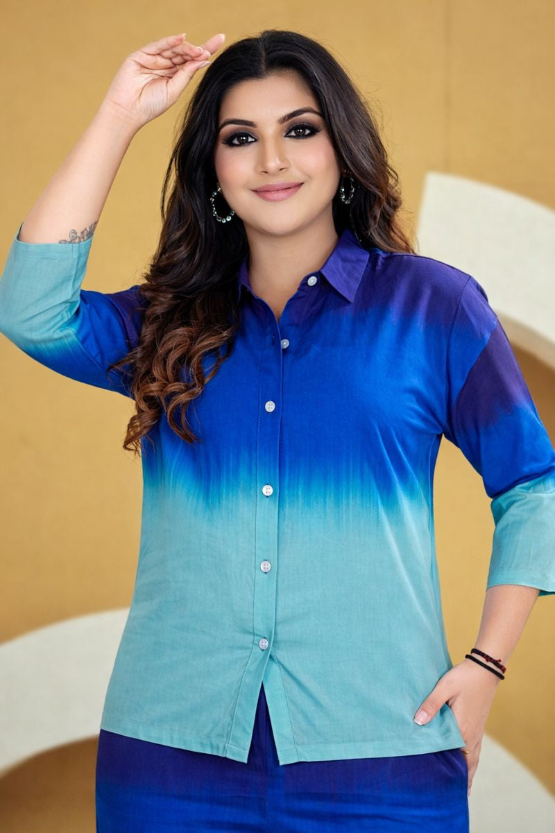 Teal-Blue Ombre Shirt & Palazzo Co-ord Set