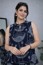 Navy Abstract Print Top & Pant Co-ord Set