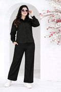 Classic Black Satin Shirt & Wide-Leg Pant Co-ord Set