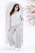 Light Grey Solid Shirt & Wide-Leg Pant Co-ord Set