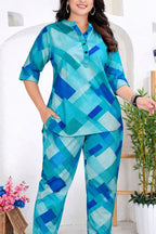 Teal Geometric Print Top & Pant Co-ord Set