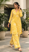 Women’s Floral Printed Straight Kurta & Wide-Leg Pants Co-Ord Set