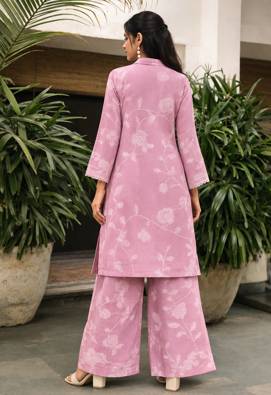 Women’s Floral Printed Straight Kurta & Relaxed Pants Co-Ord Set