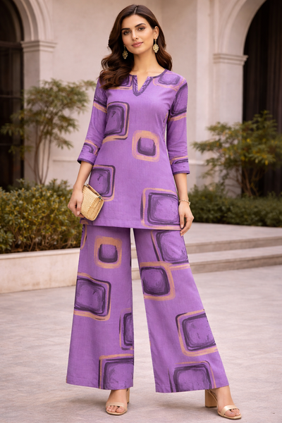 Women’s Geometric Printed Straight Kurta & Wide-Leg Pants Co-Ord Set