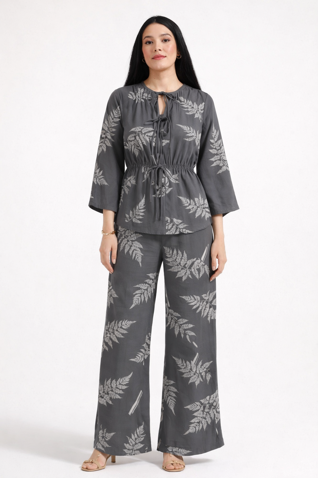 Women’s Printed Co-Ord Set with Tie-Up Neck & Relaxed Fit Pants