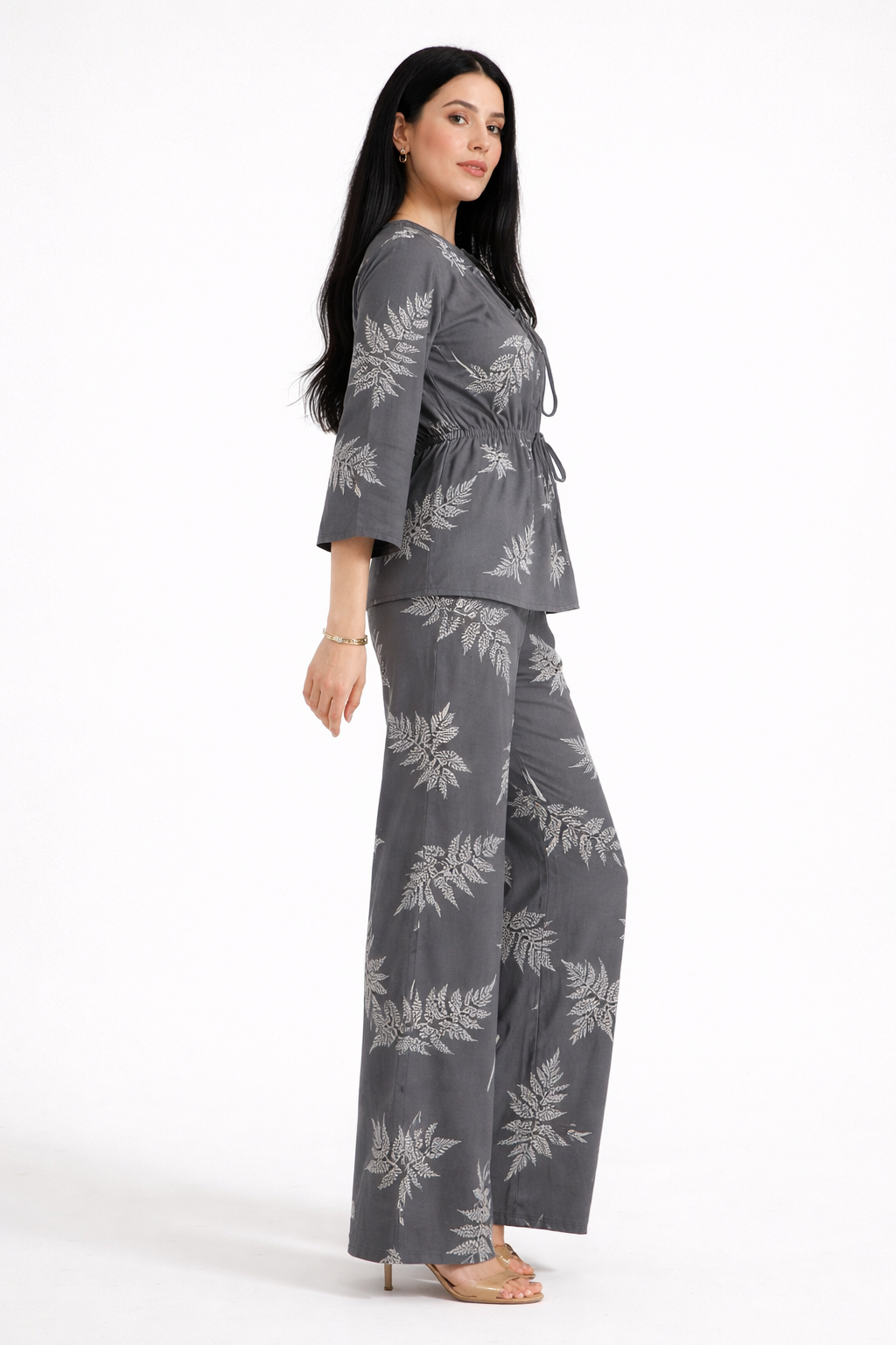 Women’s Printed Co-Ord Set with Tie-Up Neck & Relaxed Fit Pants