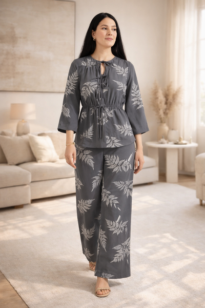 Women’s Printed Co-Ord Set with Tie-Up Neck & Relaxed Fit Pants