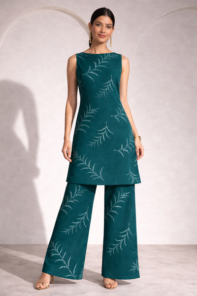 Women’s Printed Straight Kurta & Wide-Leg Pants Co-Ord Set