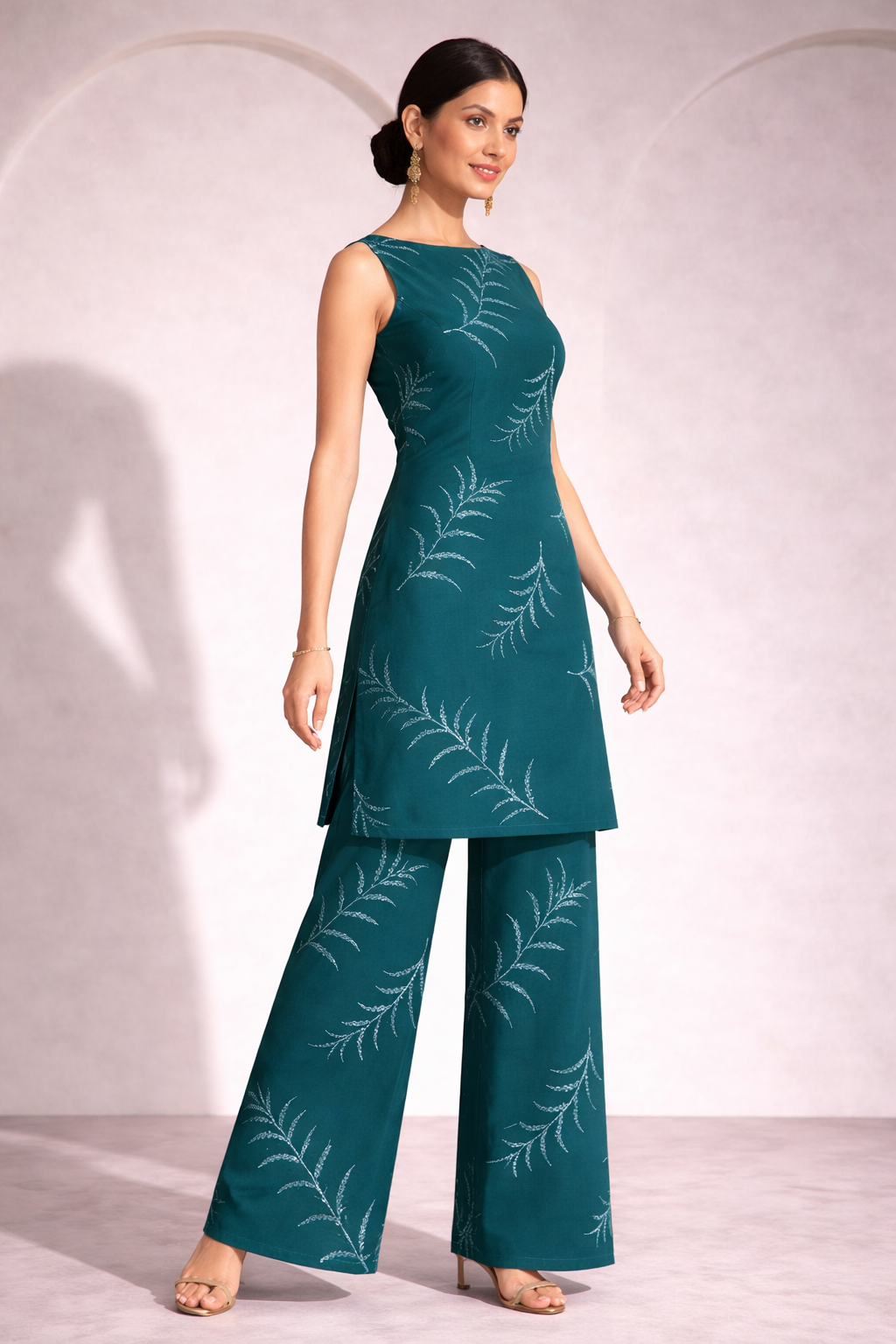 Women’s Printed Straight Kurta & Wide-Leg Pants Co-Ord Set