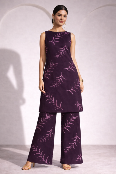 Women’s Sleeveless Printed Kurta & Wide-Leg Pants Co-Ord Set