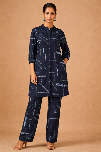 Women’s Abstract Printed Shirt Kurta & Straight Pants Co-Ord Set