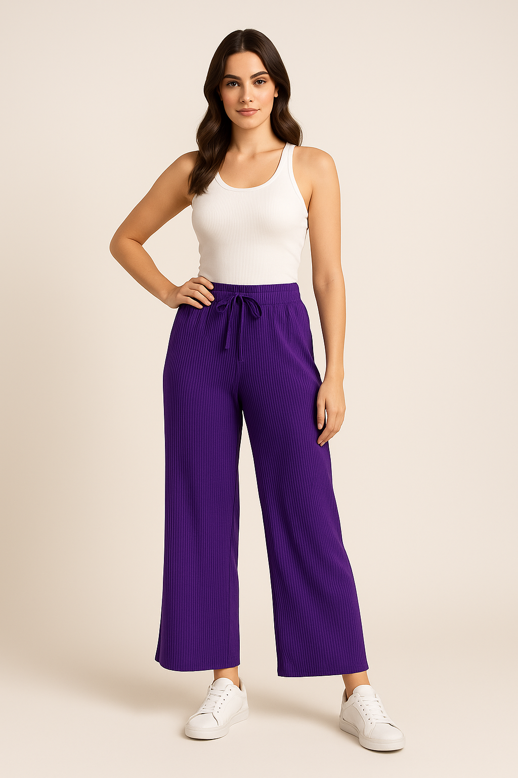 Women’s Lilac Ribbed Wide-Leg Pants