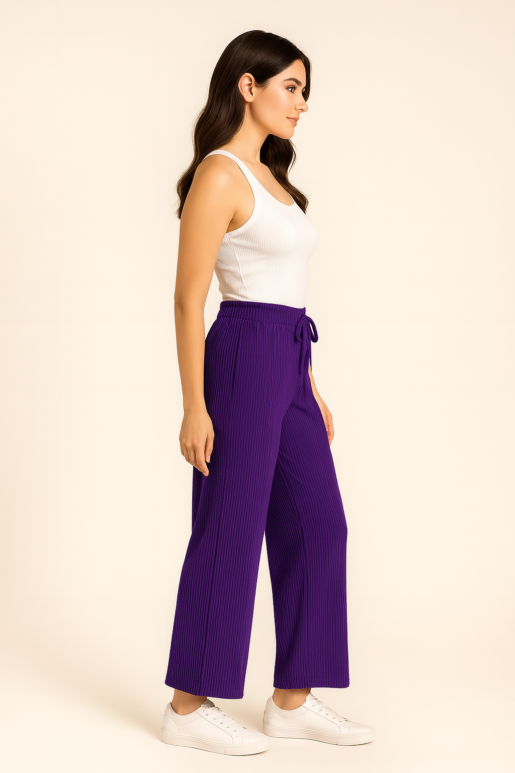 Women’s Lilac Ribbed Wide-Leg Pants