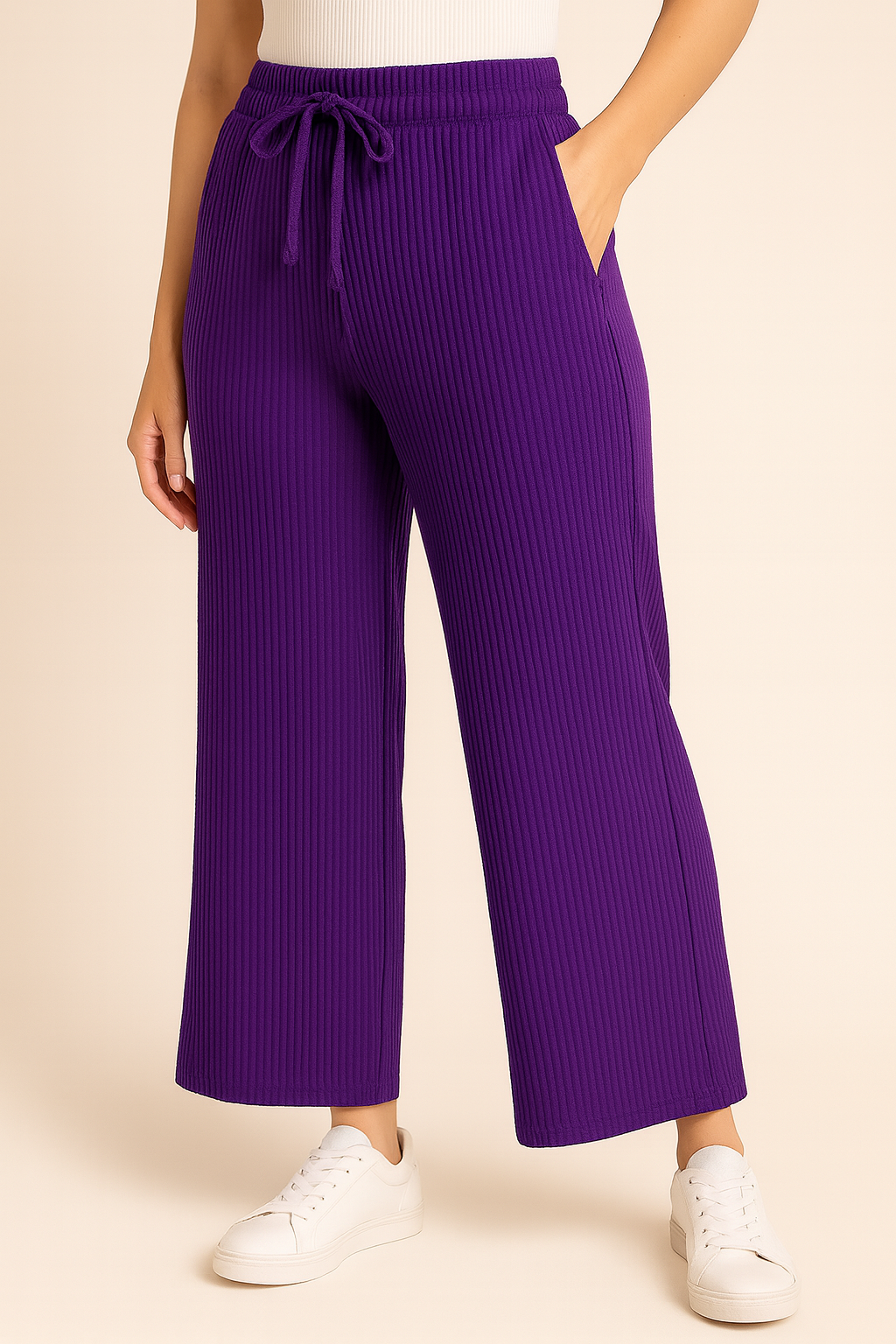 Women’s Lilac Ribbed Wide-Leg Pants
