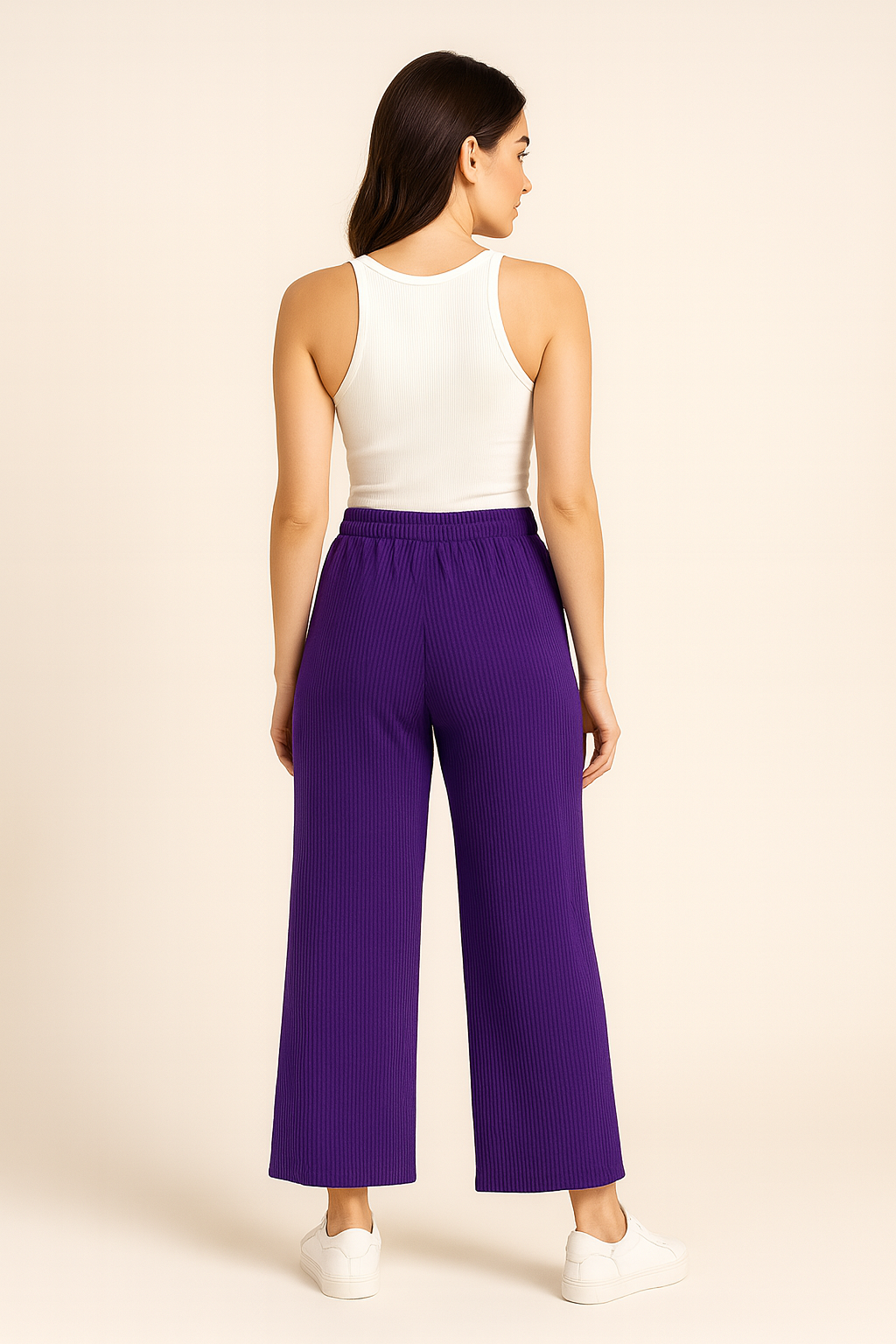 Women’s Lilac Ribbed Wide-Leg Pants