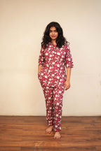 Women's Blue Floral Print Kurti with Straight pajama Co-Ord Set