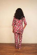 Women's Blue Floral Print Kurti with Straight pajama Co-Ord Set