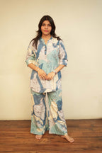 Women's Blue Abstract Print Kurti and Palazzo Co-Ord Set