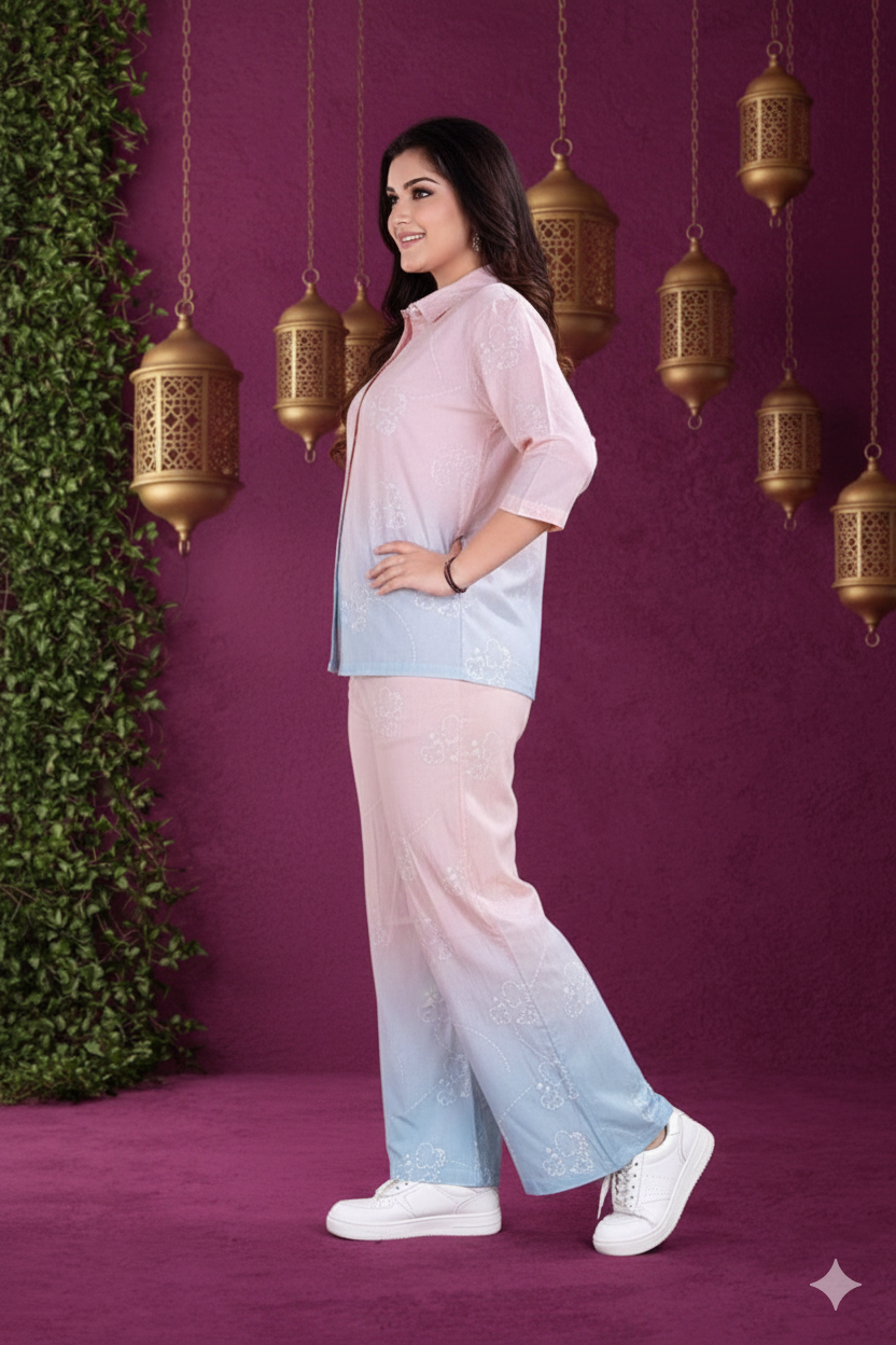 Pastel Ombre Shirt & Palazzo Co-ord Set