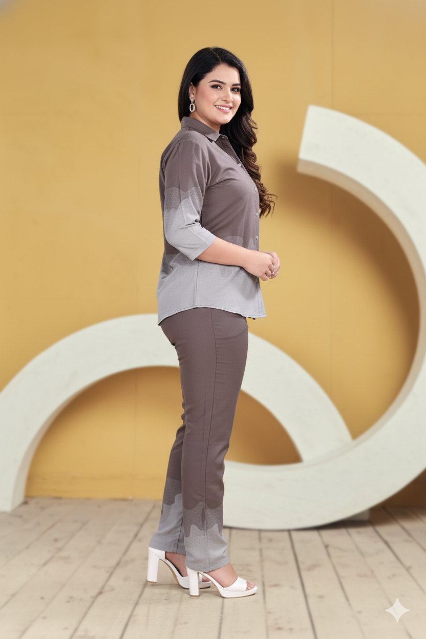 Brown Ombre Shirt & Pant Co-ord Set