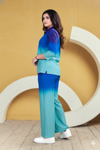 Teal-Blue Ombre Shirt & Palazzo Co-ord Set