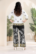 White Printed Shirt Top with Black Floral Palazzo Pants Co-ord Set for Women