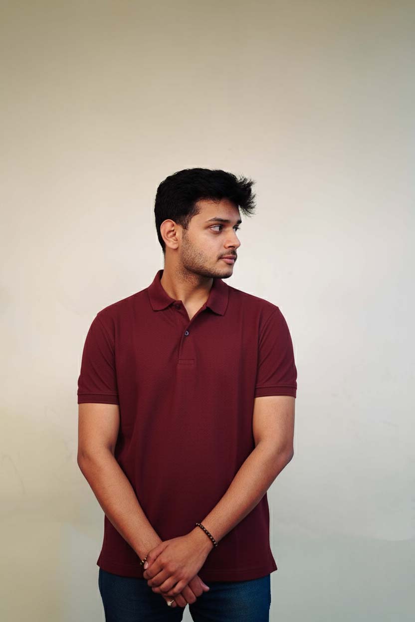Men's Maroon Polo T-Shirt - Regular Fit, Half Sleeve