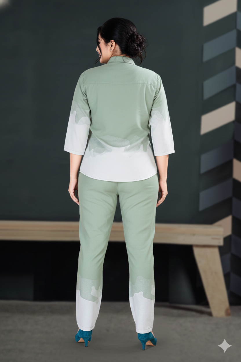 Sage Green Ombre Shirt & Pant Co-ord Set