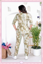 Beige Camouflage Print Top & Pant Co-ord Set
