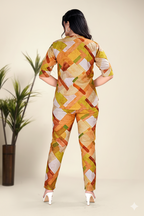 Mustard Abstract Print Top & Pant Co-ord Set