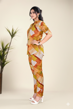 Mustard Abstract Print Top & Pant Co-ord Set