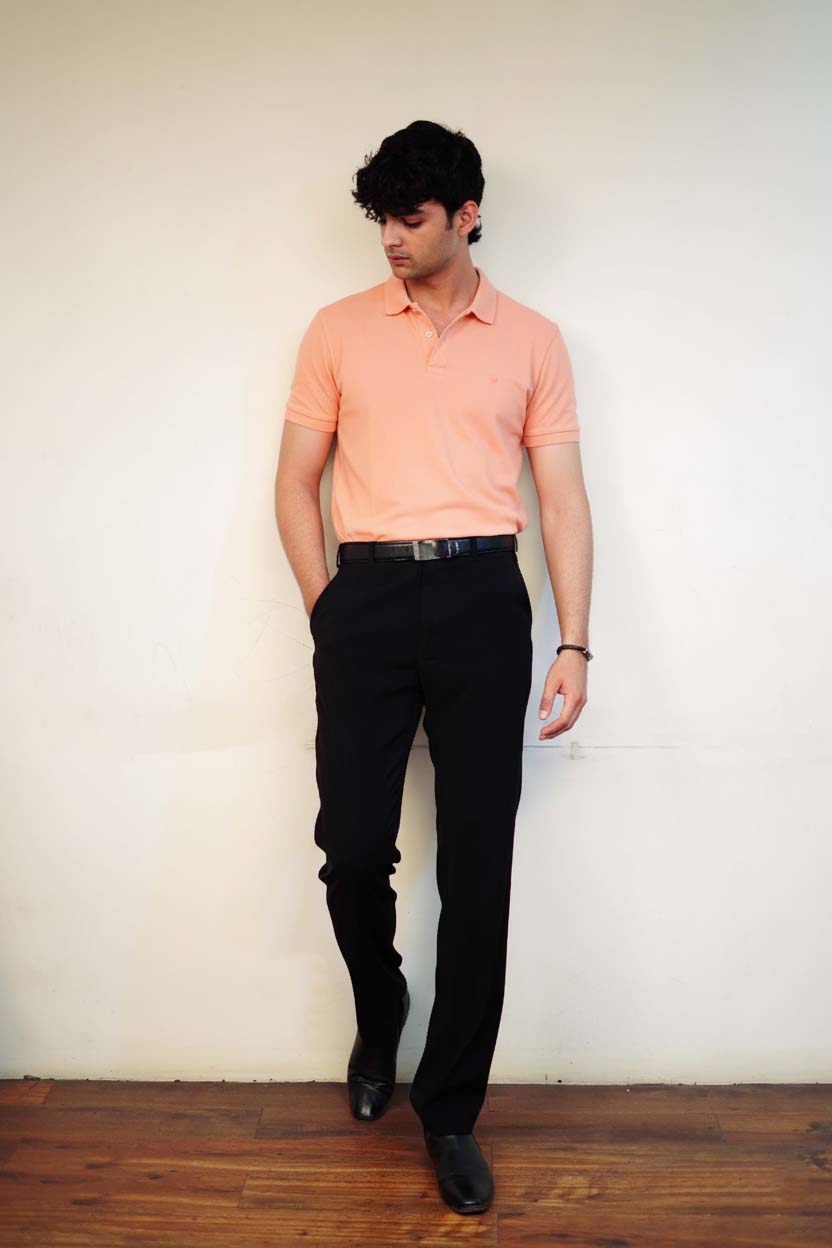 Men's Peach Polo T-Shirt - Regular Fit, Half Sleeve