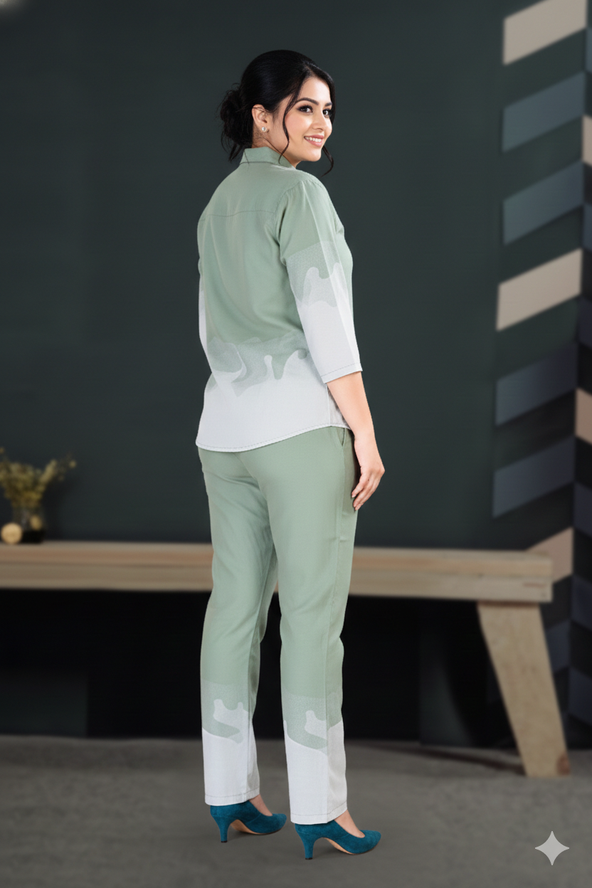 Sage Green Ombre Shirt & Pant Co-ord Set