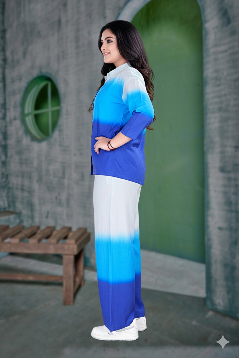 Blue Ombre Shirt & Palazzo Co-ord Set