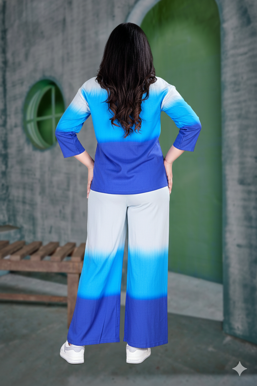 Blue Ombre Shirt & Palazzo Co-ord Set