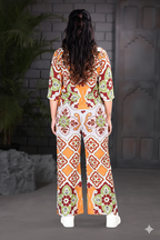 Orange Floral Print Shirt & Palazzo Co-ord Set