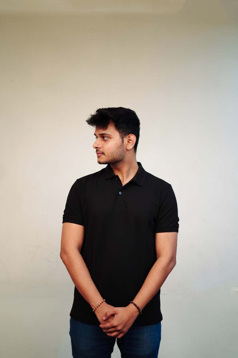 Men's Black Polo T-Shirt - Regular Fit, Half Sleeve