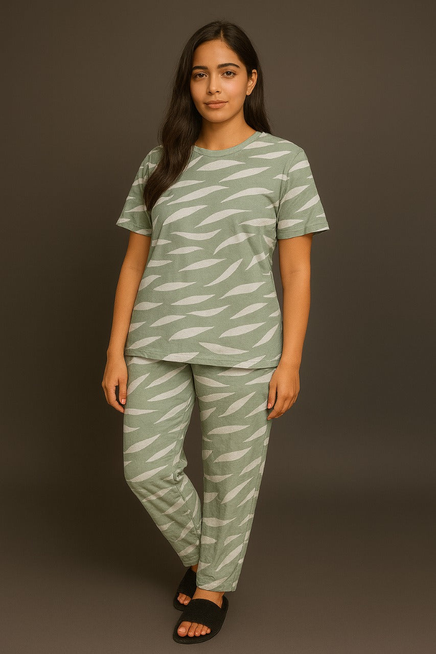 Light Green Wave Print Co-ords Set