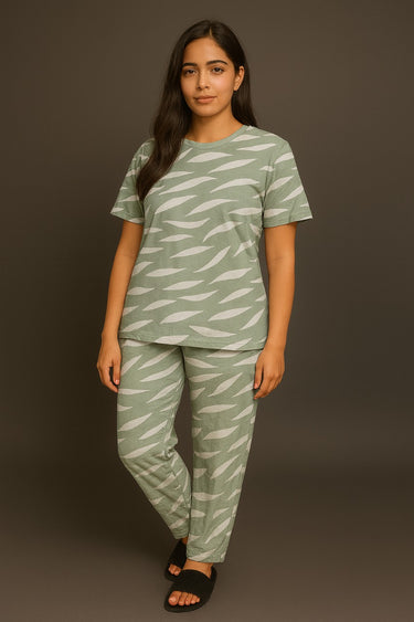 Light Green Wave Print Co-ords Set