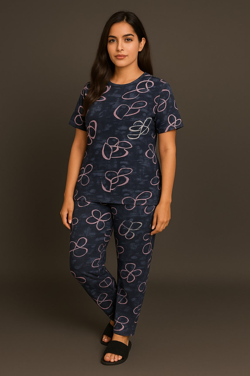Navy Abstract Floral Co-ords Set