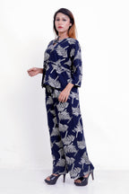 GroHood Indigo Fern Co-ord Set – Relaxed Printed Top & Wide-Leg Pants