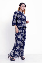 GroHood Indigo Fern Co-ord Set – Relaxed Printed Top & Wide-Leg Pants