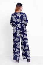 GroHood Indigo Fern Co-ord Set – Relaxed Printed Top & Wide-Leg Pants