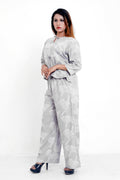 GroHood Mist Grey Fern Co-ord Set – Relaxed Top & Wide-Leg Pants