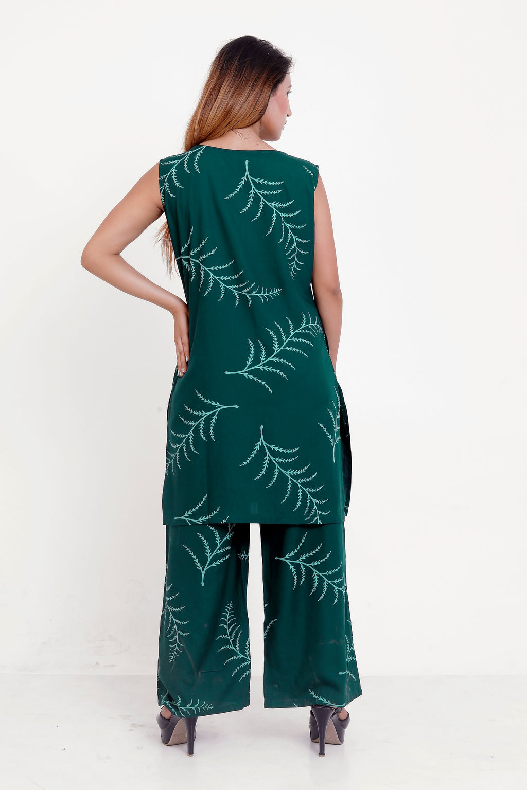 GroHood Emerald Fern Co-ord Set – Sleeveless Tunic & Wide-Leg Pants