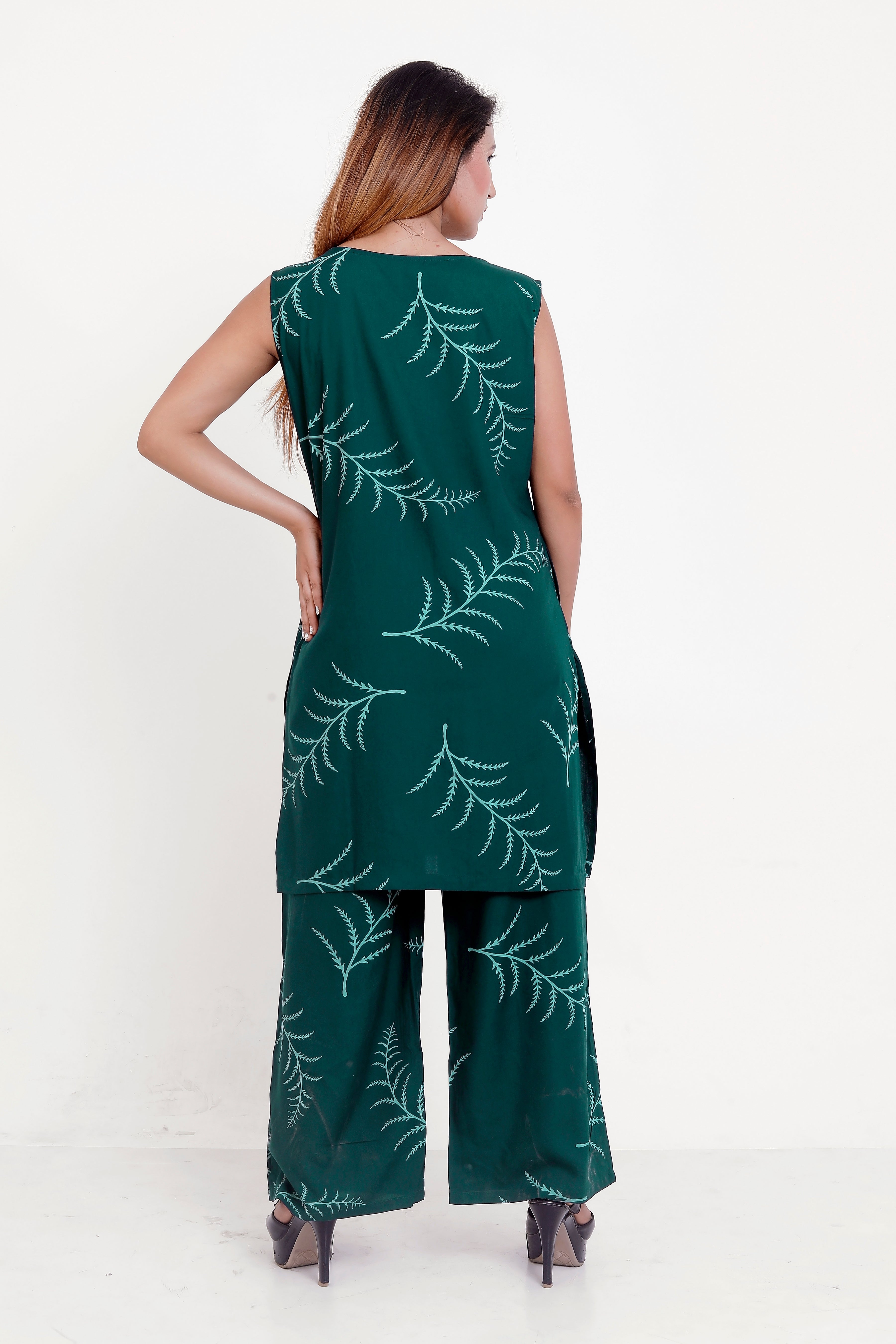 GroHood Emerald Fern Co-ord Set – Sleeveless Tunic & Wide-Leg Pants